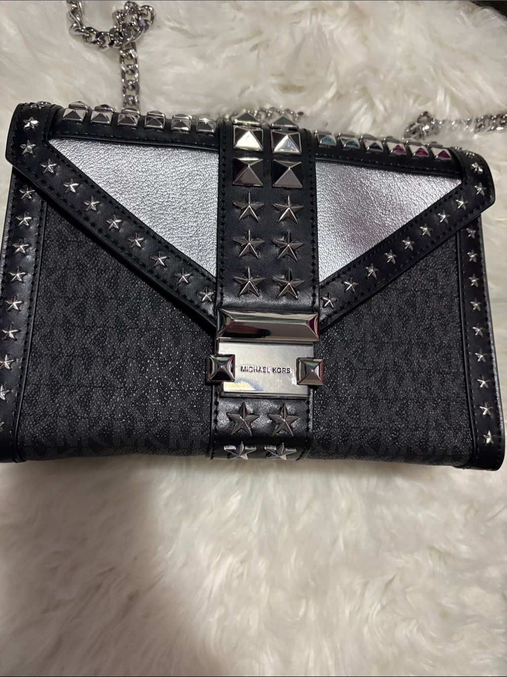Michael Kors Black & Silver Studded Star-Accent Chain Crossbody